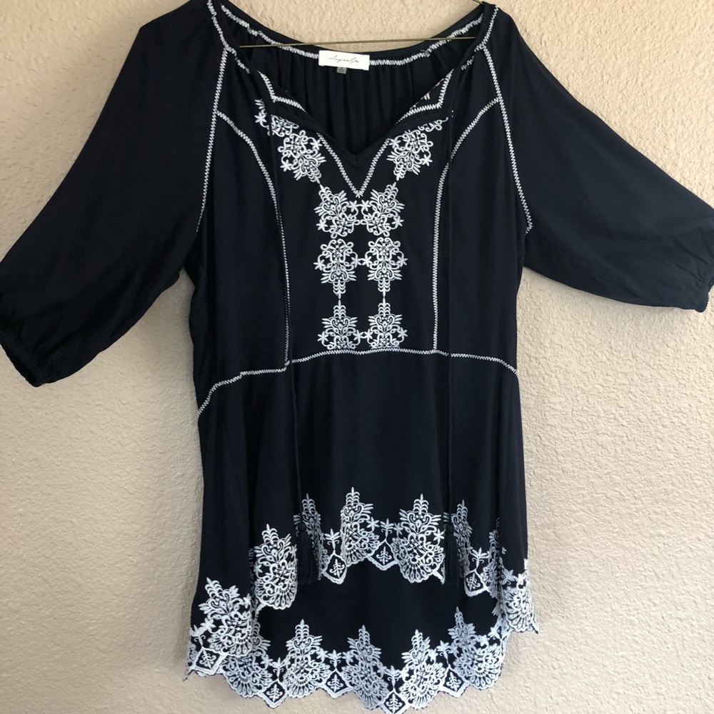 Sugarlips Navy Three Quarter Sleeve Blouse